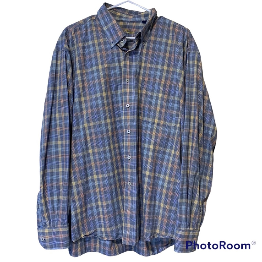 ALAN FLUSSER mens colorful plaid checkered print cotton button up shirt sz XXL